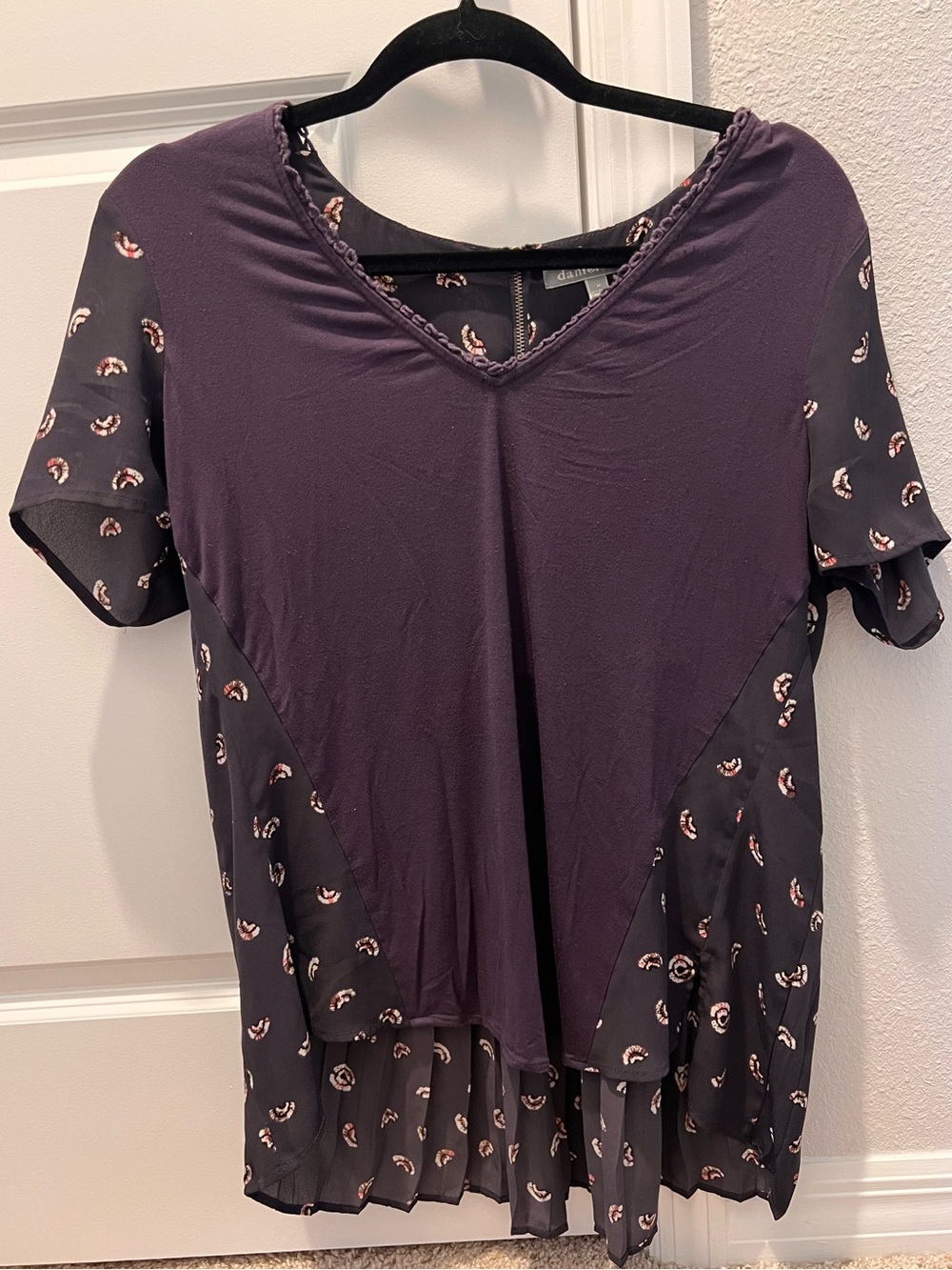 Daniel Rainn Paisley Peplum Purple Blouse - Short Sleeve - Size Medium